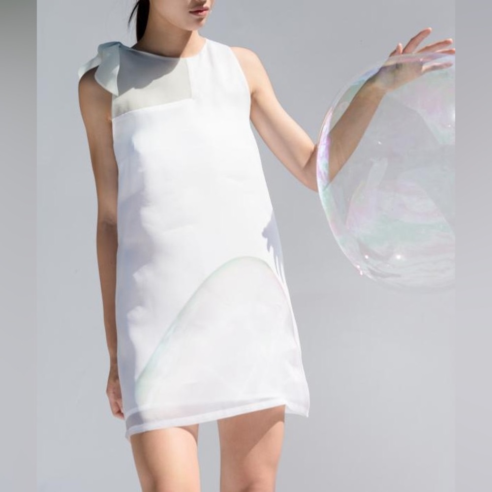 MUTE by JL Silk Chiffon Shift Dress - Size S - White/Mint - Handmade NWOT